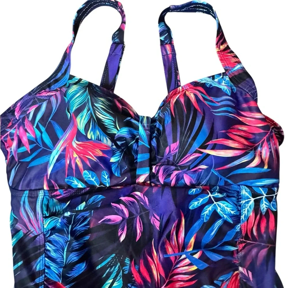 Tempt Me XXL Tropical One-Piece Swimsuit Tummy Control Spring Break Beach B61 - Picture 2 of 8
